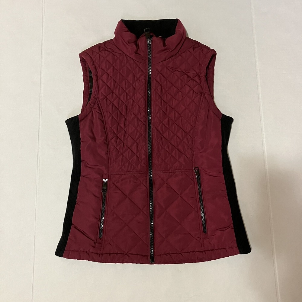 Andrew Marc‎ Womens Maroon Full Zip Puffer Vest Size Small Zip Pockets